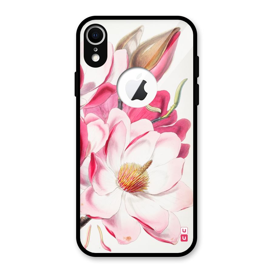 Pink Beautiful Flower Glass Back Case for iPhone XR Logo Cut