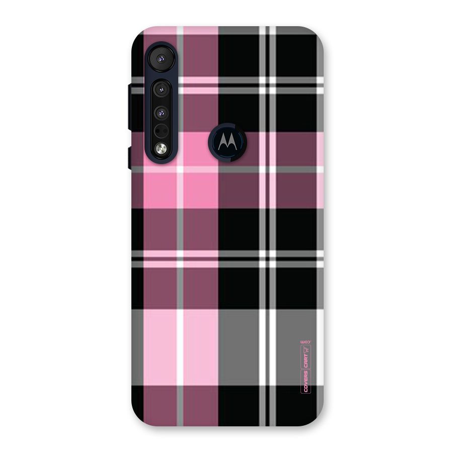 Pink Black Check Back Case for Motorola One Macro