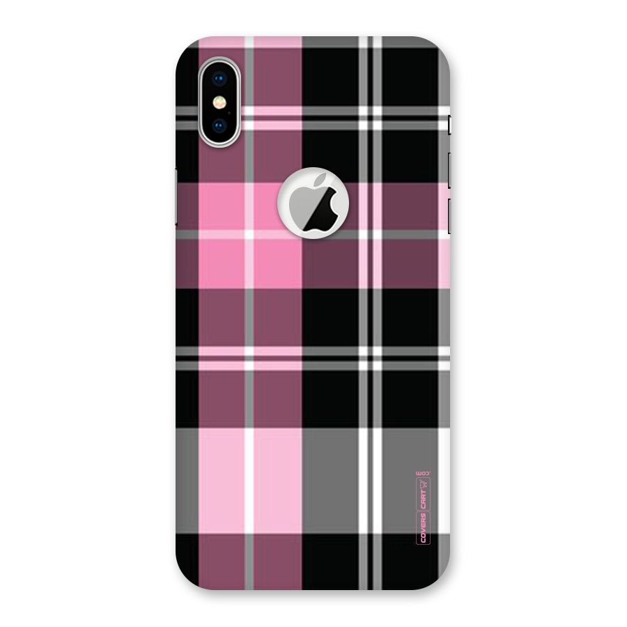 Pink Black Check Back Case for iPhone XS Logo Cut