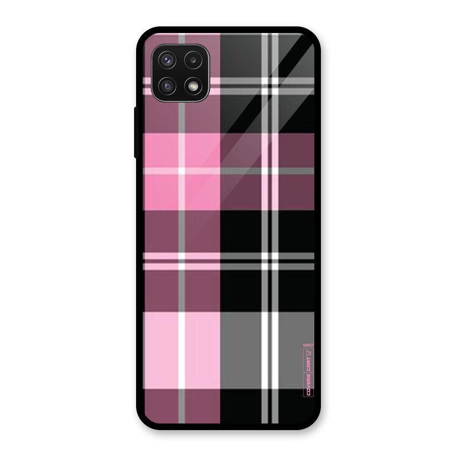 Pink Black Check Glass Back Case for Galaxy A22 5G