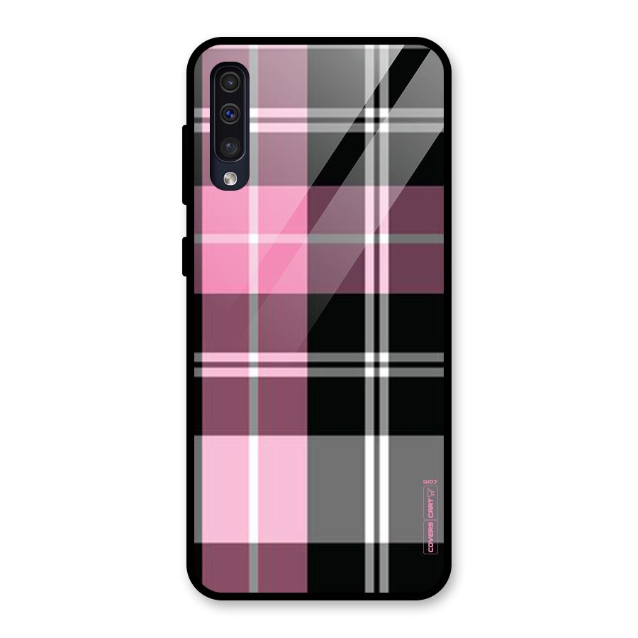 Pink Black Check Glass Back Case for Galaxy A30s