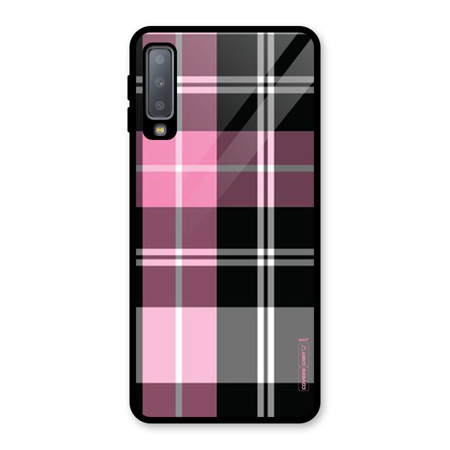 Pink Black Check Glass Back Case for Galaxy A7 (2018)