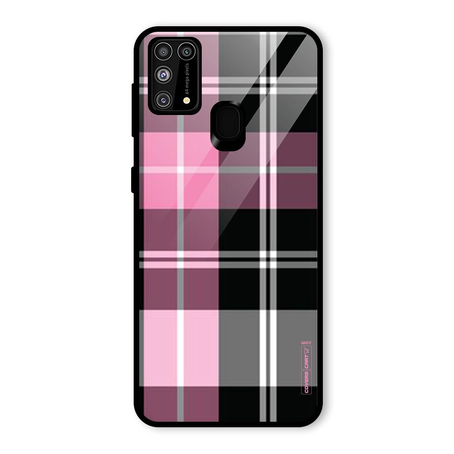 Pink Black Check Glass Back Case for Galaxy F41