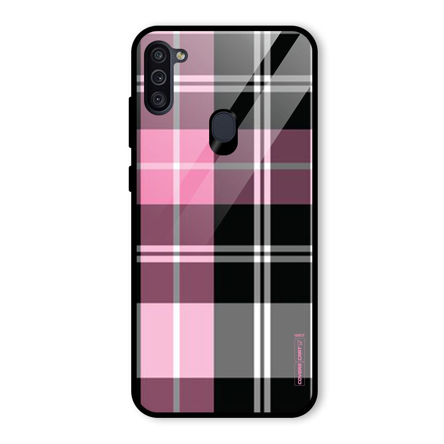 Pink Black Check Glass Back Case for Galaxy M11