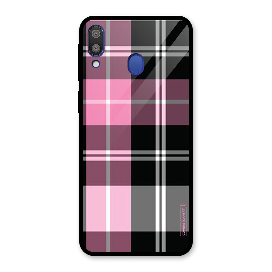 Pink Black Check Glass Back Case for Galaxy M20