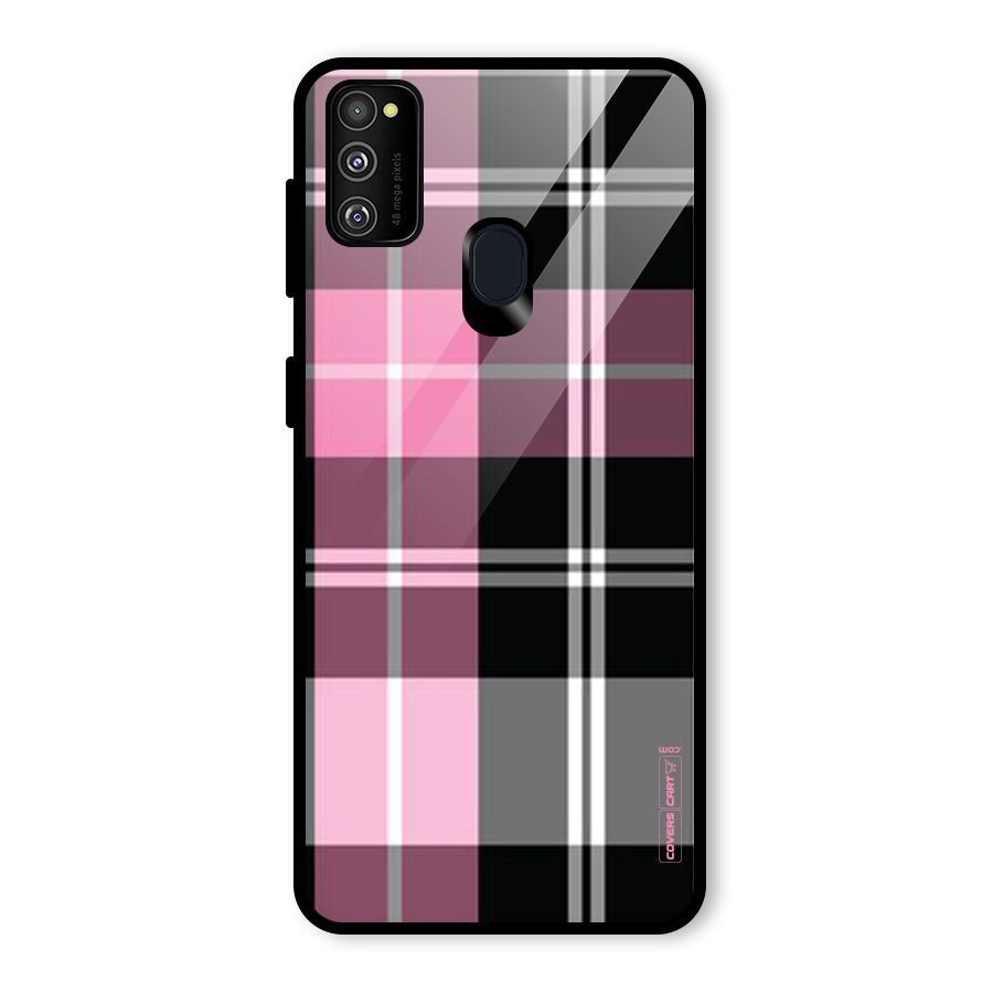 Pink Black Check Glass Back Case for Galaxy M30s