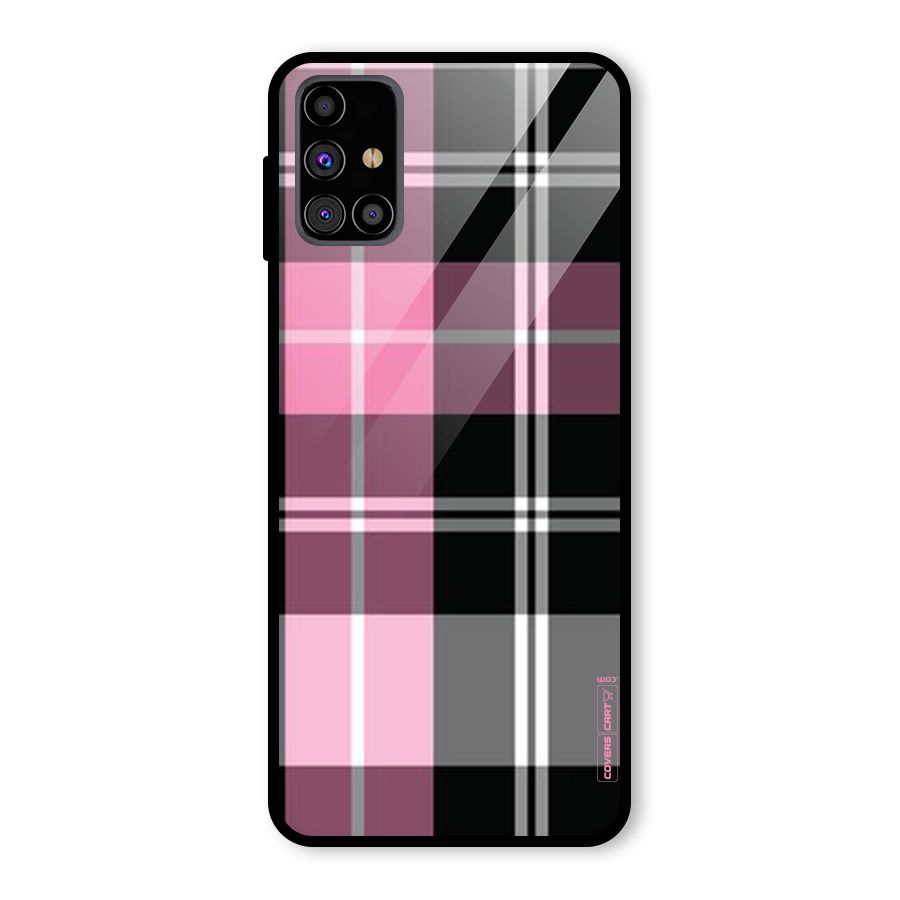 Pink Black Check Glass Back Case for Galaxy M31s