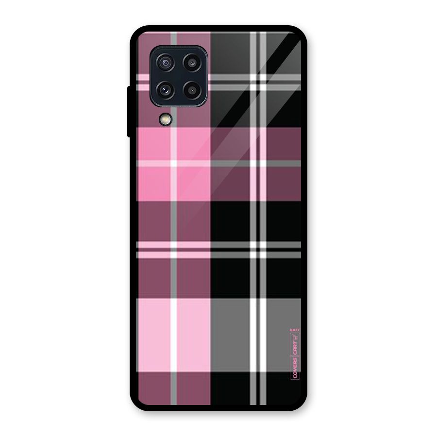 Pink Black Check Glass Back Case for Galaxy M32