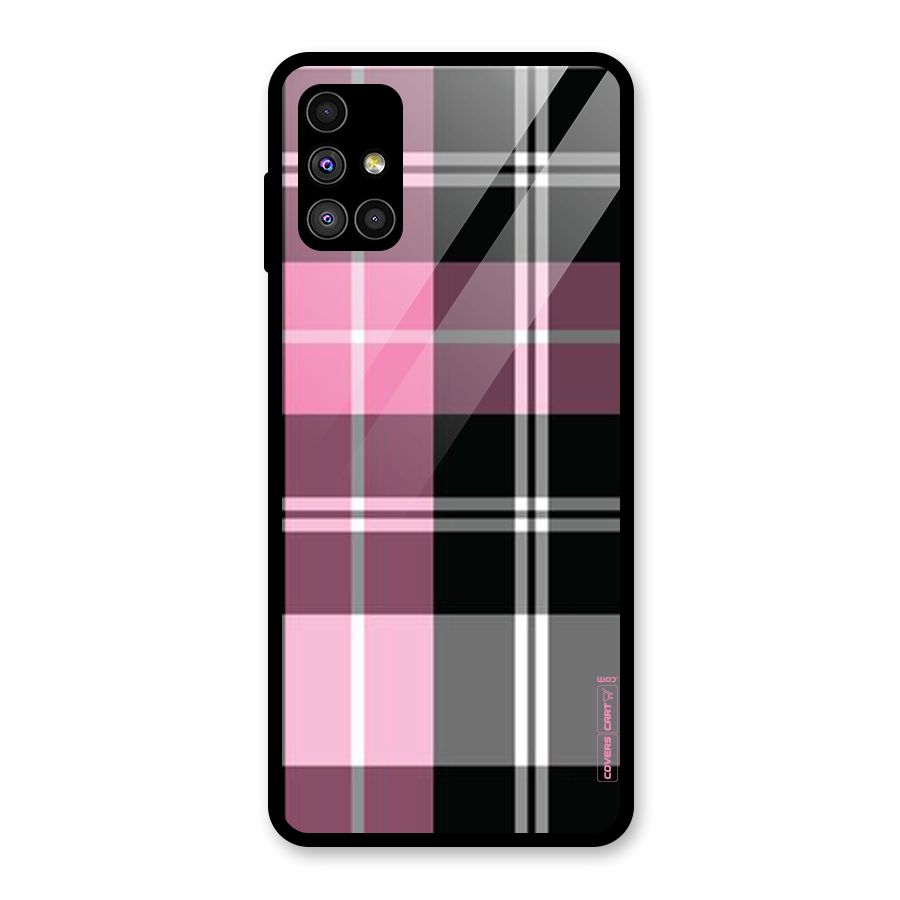 Pink Black Check Glass Back Case for Galaxy M51