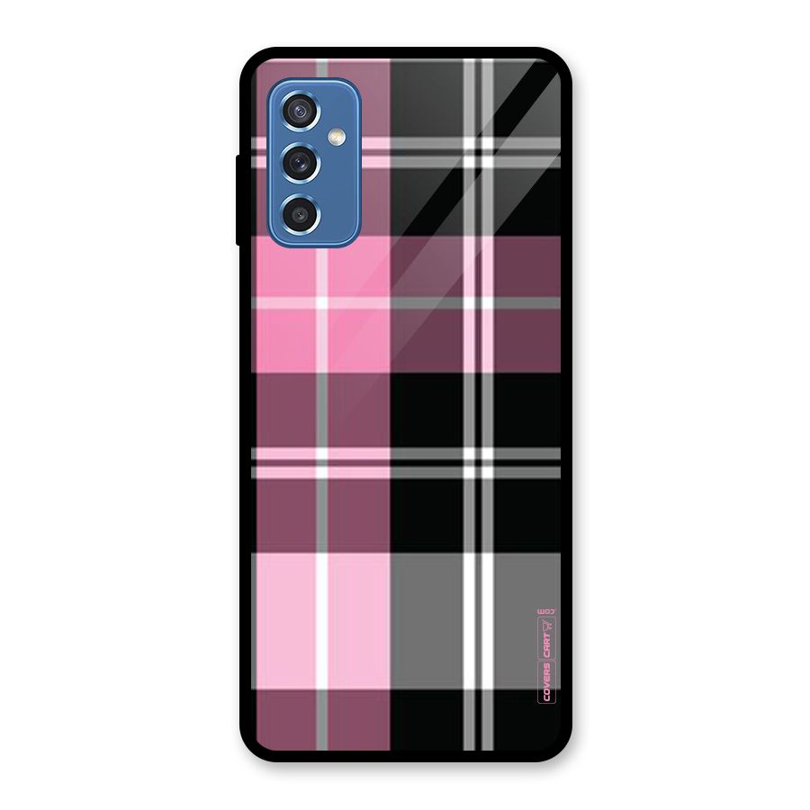 Pink Black Check Glass Back Case for Galaxy M52 5G