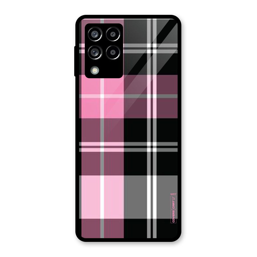Pink Black Check Glass Back Case for Galaxy M53 5G