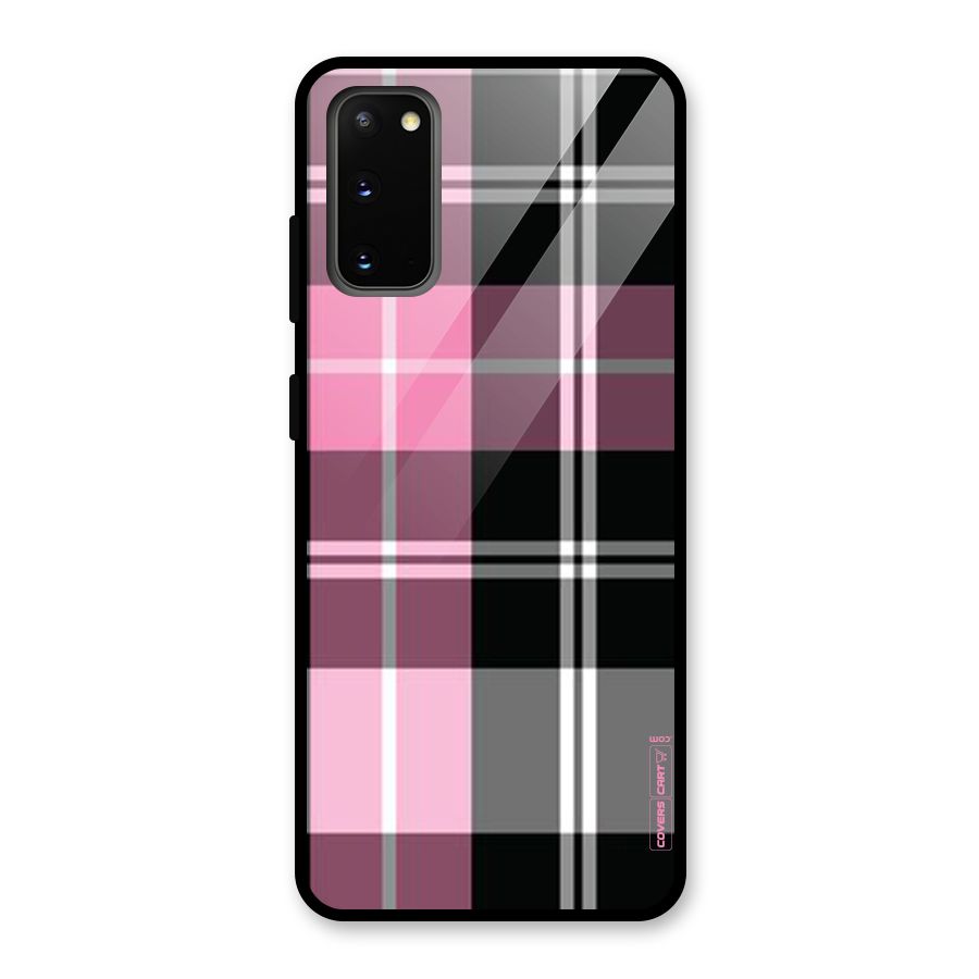 Pink Black Check Glass Back Case for Galaxy S20
