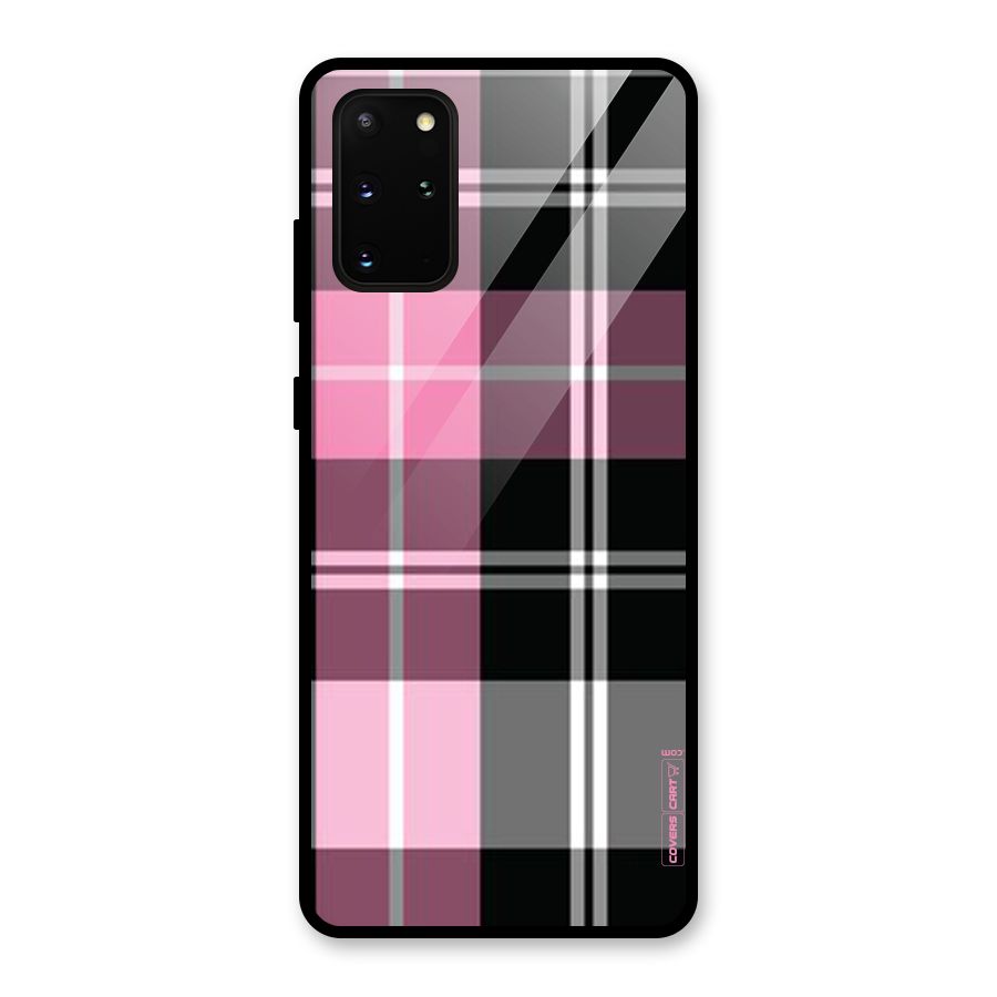 Pink Black Check Glass Back Case for Galaxy S20 Plus