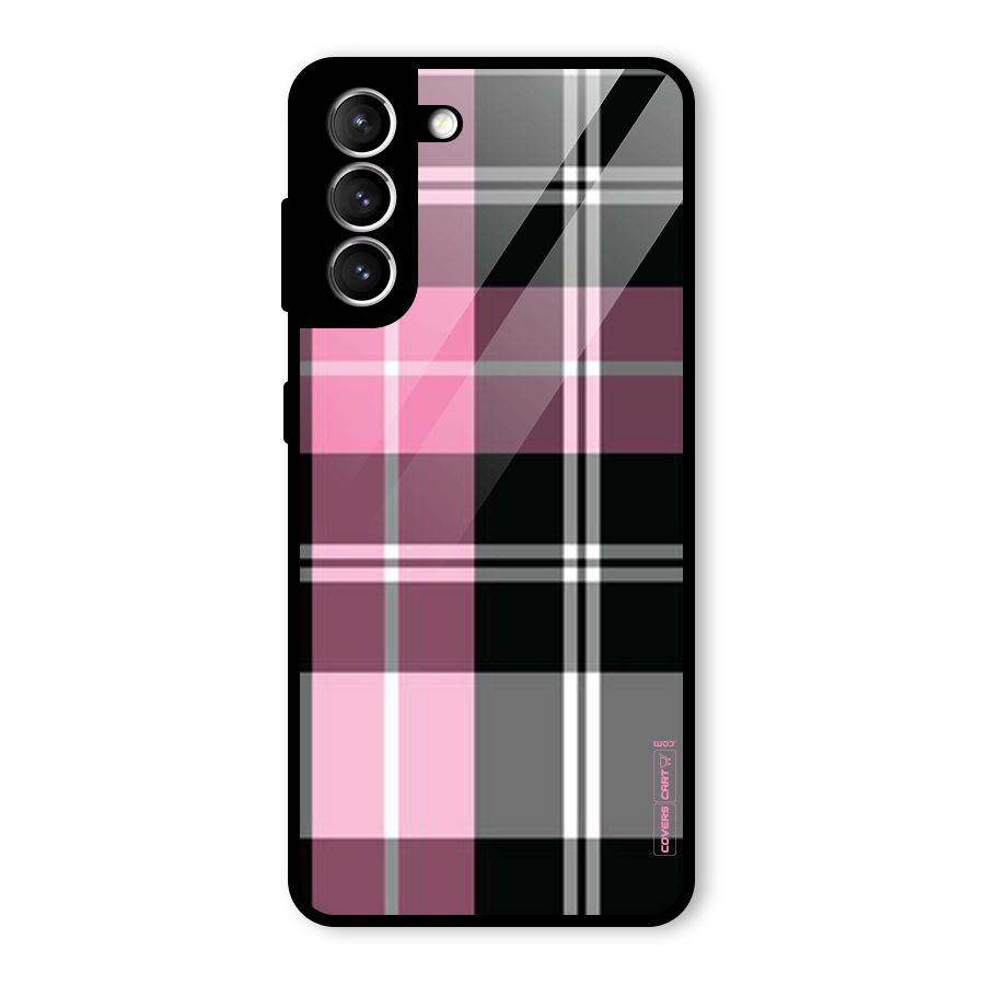 Pink Black Check Glass Back Case for Galaxy S21 5G