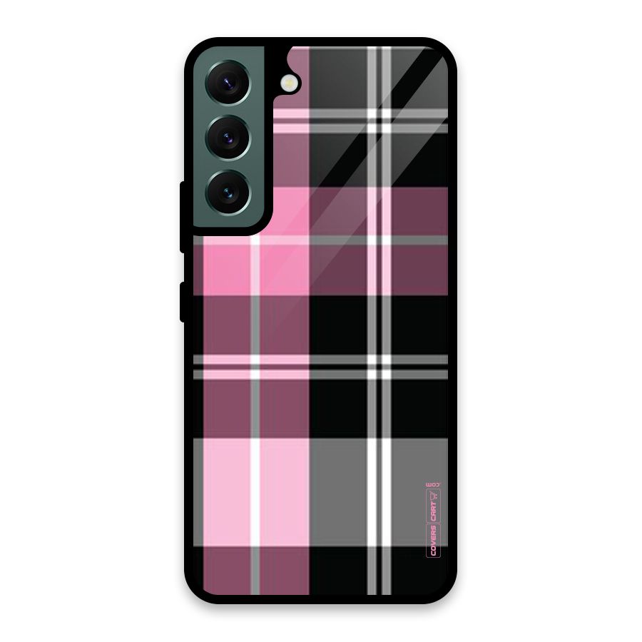 Pink Black Check Glass Back Case for Galaxy S22 5G