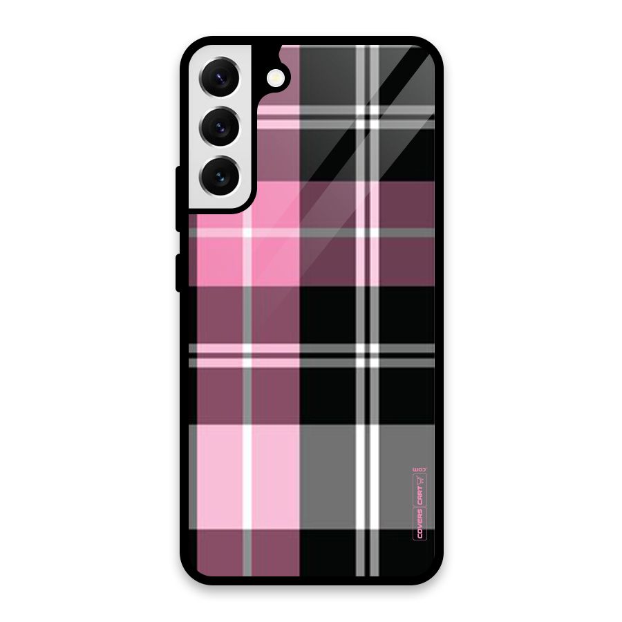 Pink Black Check Glass Back Case for Galaxy S22 Plus 5G