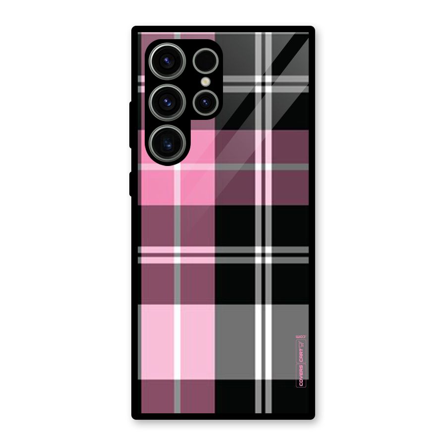 Pink Black Check Glass Back Case for Galaxy S23 Ultra