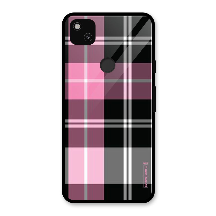 Pink Black Check Glass Back Case for Google Pixel 4a