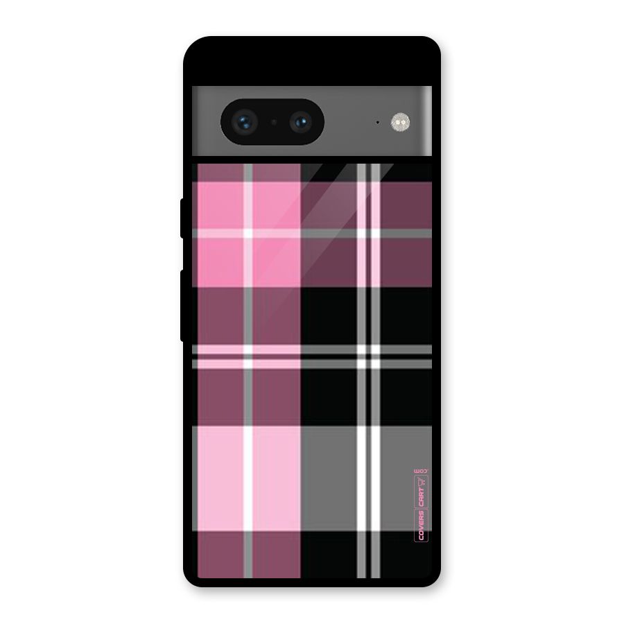 Pink Black Check Glass Back Case for Google Pixel 7
