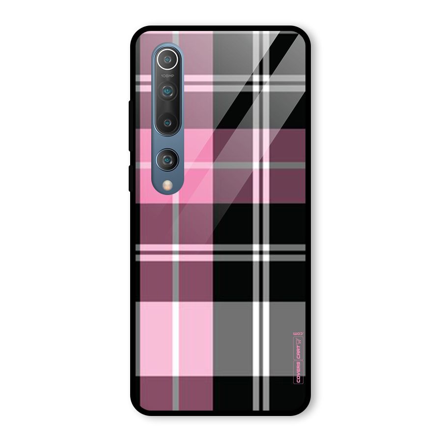 Pink Black Check Glass Back Case for Mi 10