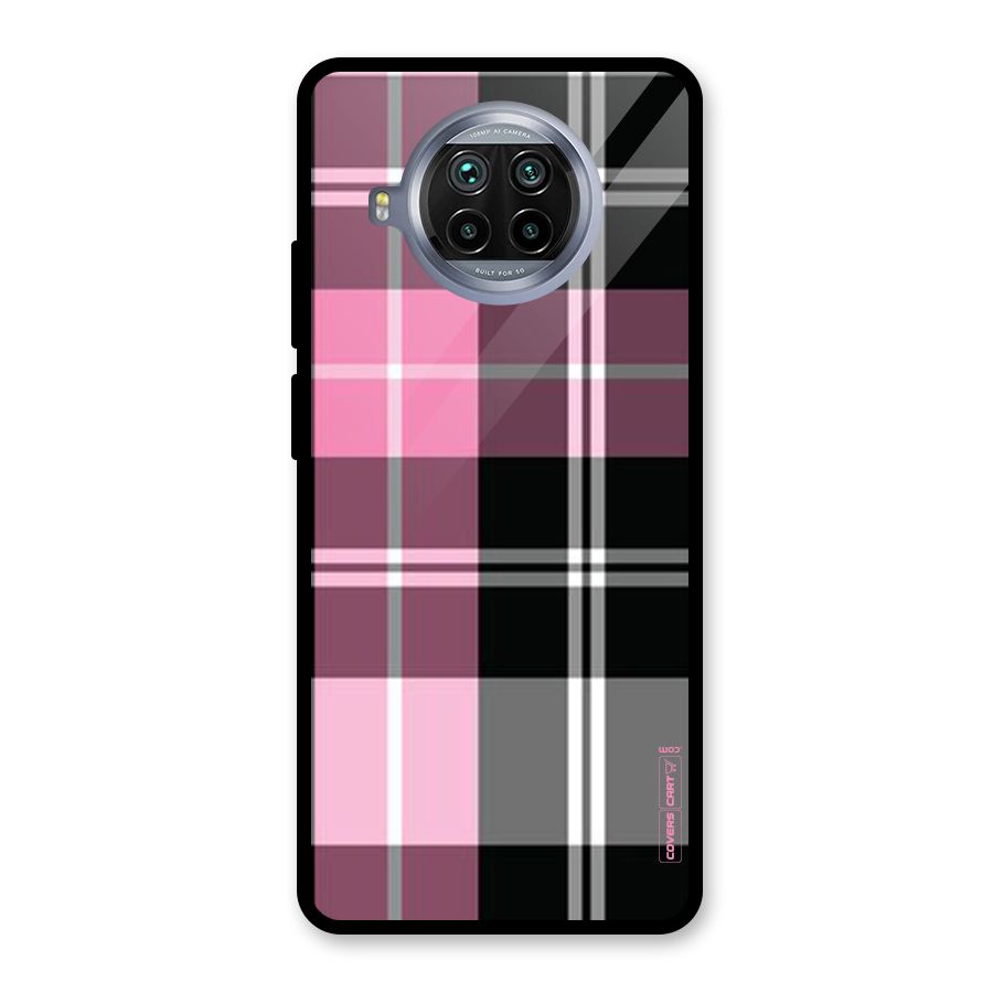 Pink Black Check Glass Back Case for Mi 10i