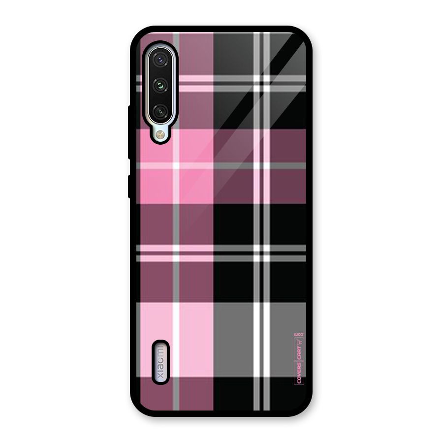 Pink Black Check Glass Back Case for Mi A3