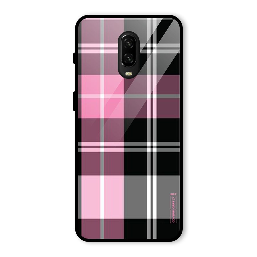 Pink Black Check Glass Back Case for OnePlus 6T