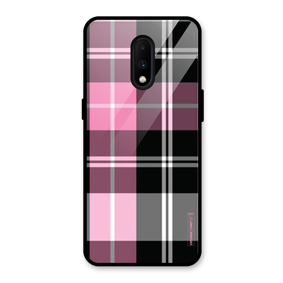 Pink Black Check Glass Back Case for OnePlus 7