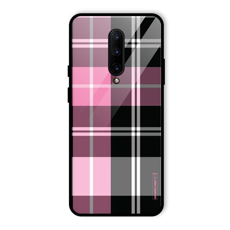 Pink Black Check Glass Back Case for OnePlus 7 Pro