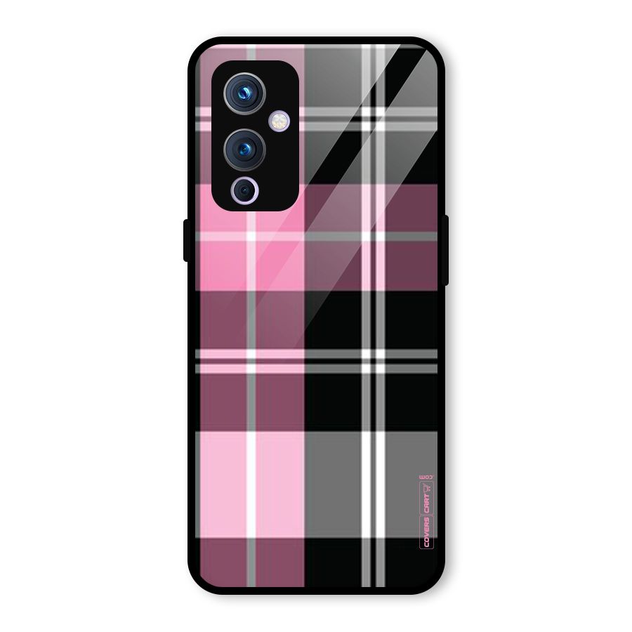 Pink Black Check Glass Back Case for OnePlus 9