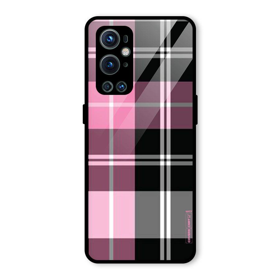 Pink Black Check Glass Back Case for OnePlus 9 Pro