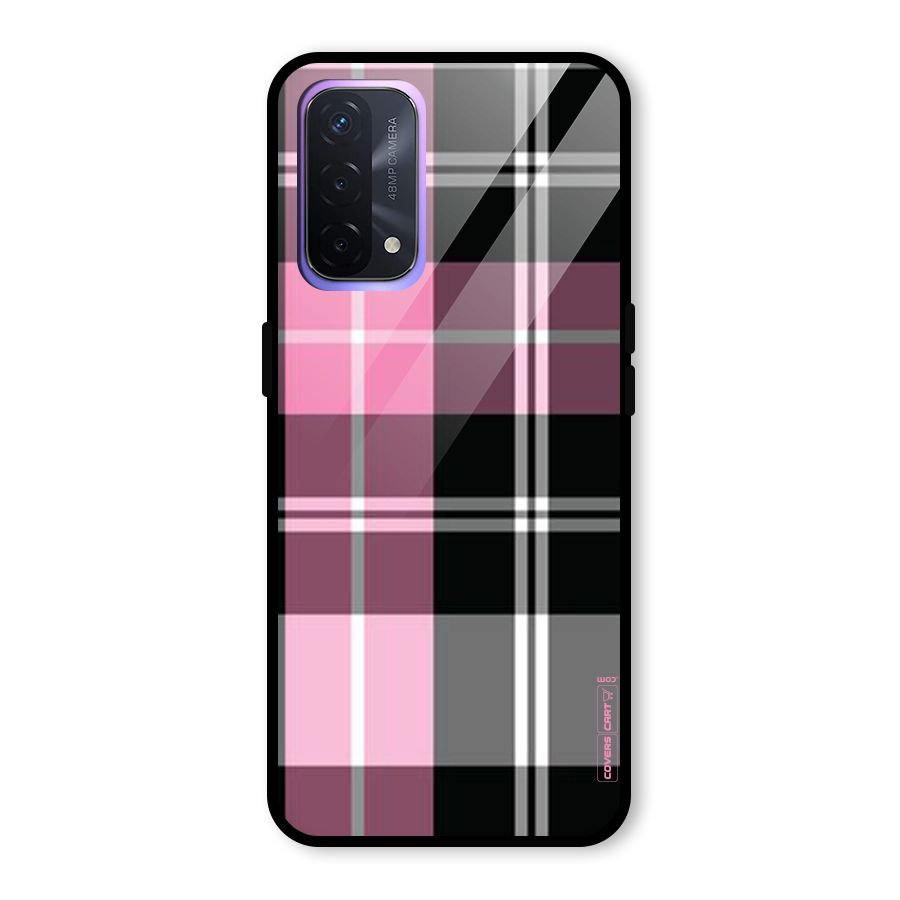 Pink Black Check Glass Back Case for Oppo A74 5G