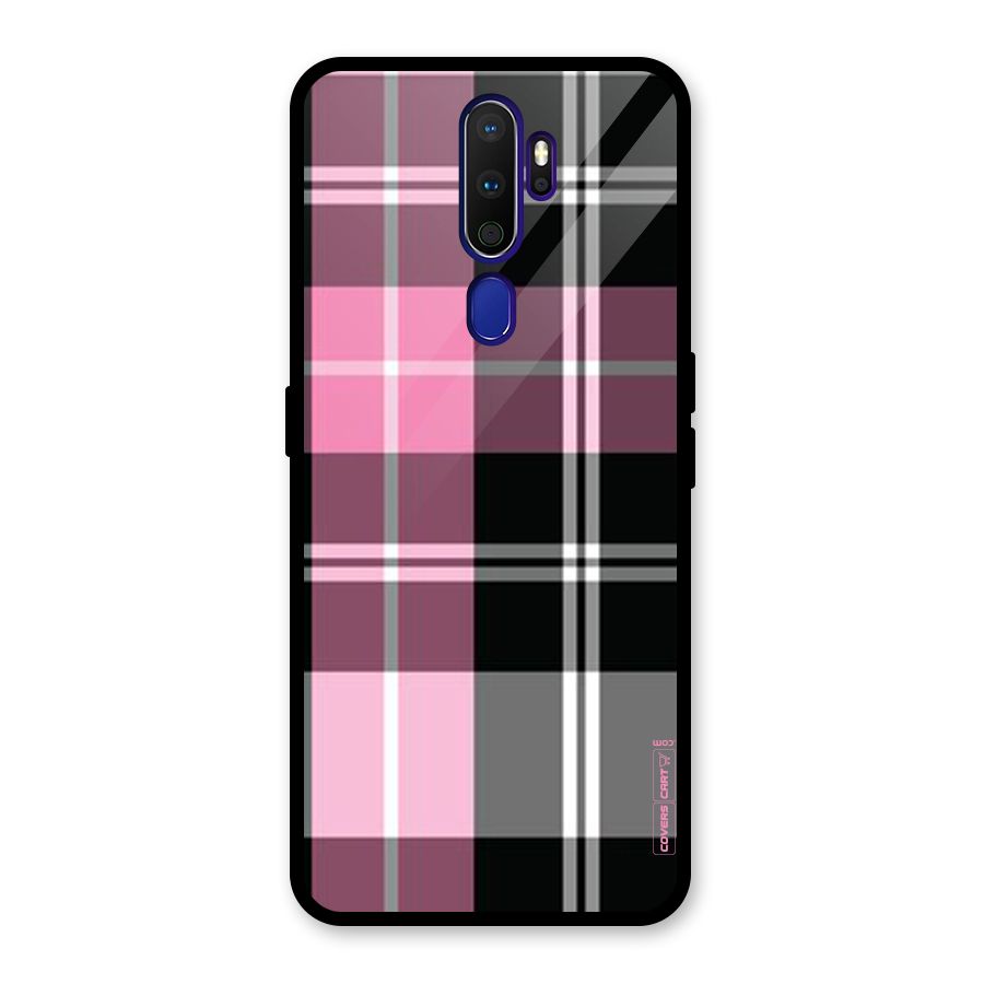 Pink Black Check Glass Back Case for Oppo A9 (2020)
