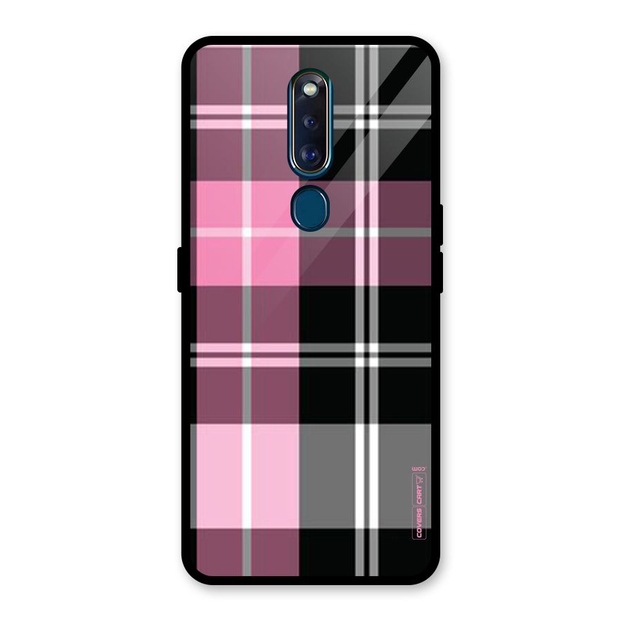 Pink Black Check Glass Back Case for Oppo F11 Pro