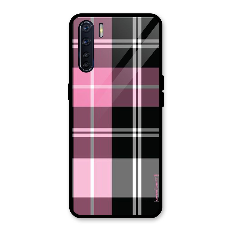 Pink Black Check Glass Back Case for Oppo F15
