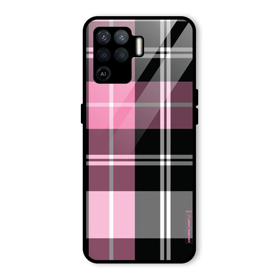 Pink Black Check Glass Back Case for Oppo F19 Pro