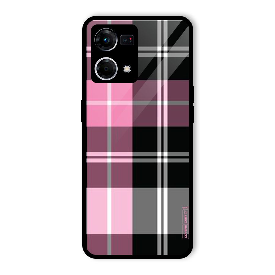 Pink Black Check Glass Back Case for Oppo F21s Pro 4G