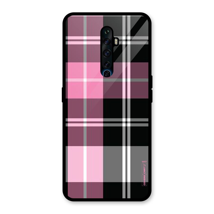 Pink Black Check Glass Back Case for Oppo Reno2 F