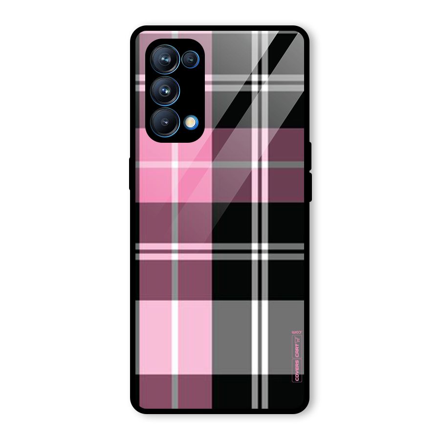 Pink Black Check Glass Back Case for Oppo Reno5 Pro 5G