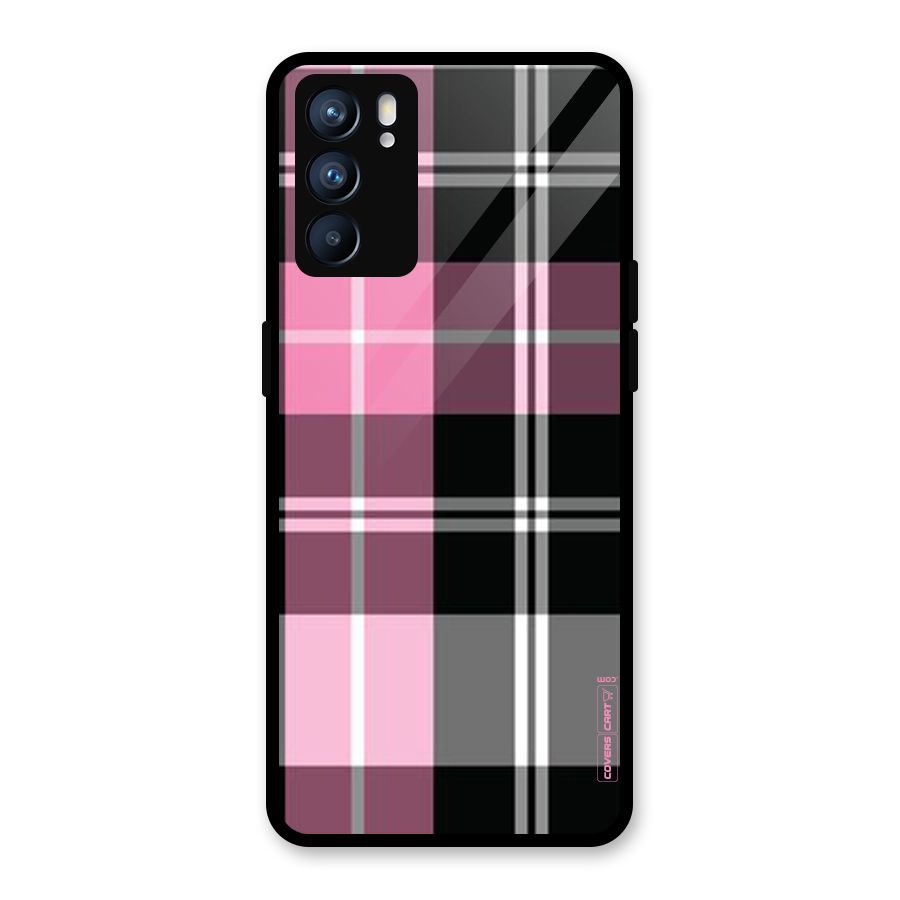 Pink Black Check Glass Back Case for Oppo Reno6 5G