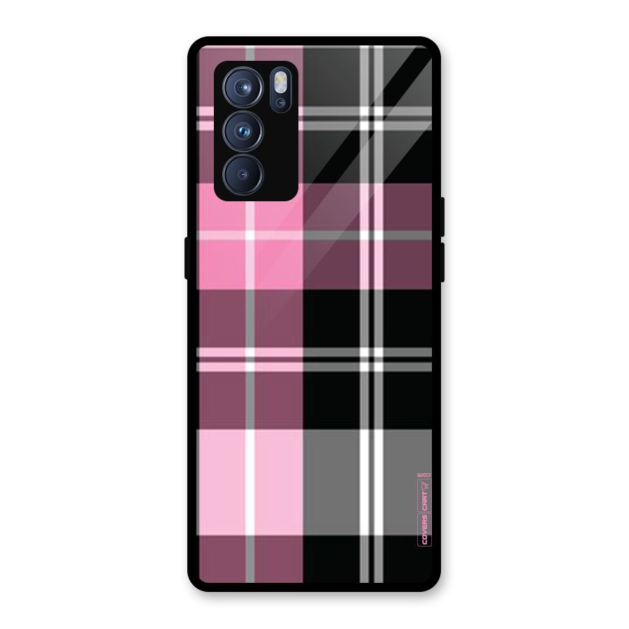 Pink Black Check Glass Back Case for Oppo Reno6 Pro 5G