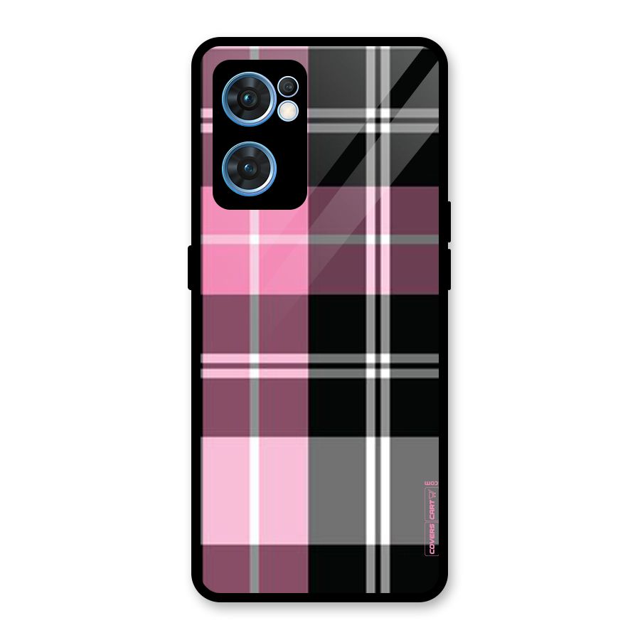 Pink Black Check Glass Back Case for Oppo Reno7 5G