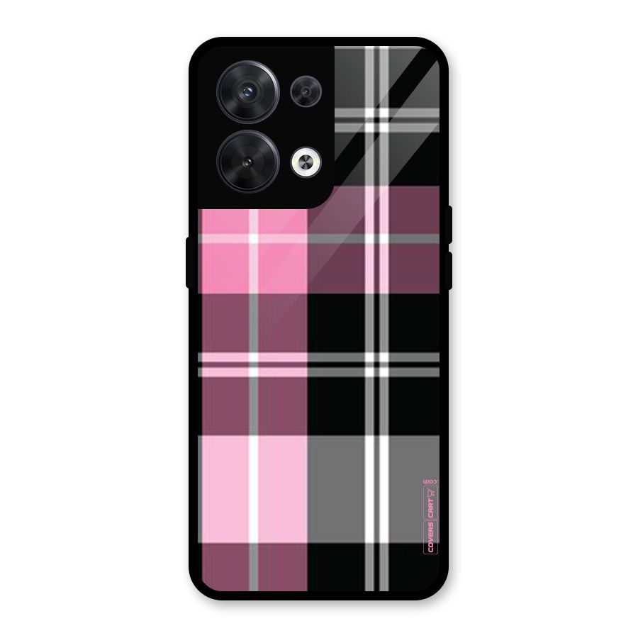 Pink Black Check Glass Back Case for Oppo Reno8 5G