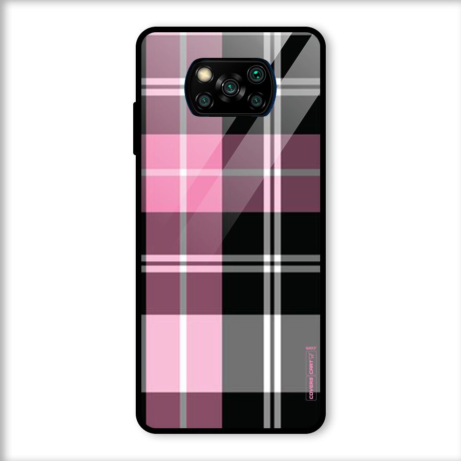 Pink Black Check Glass Back Case for Poco X3