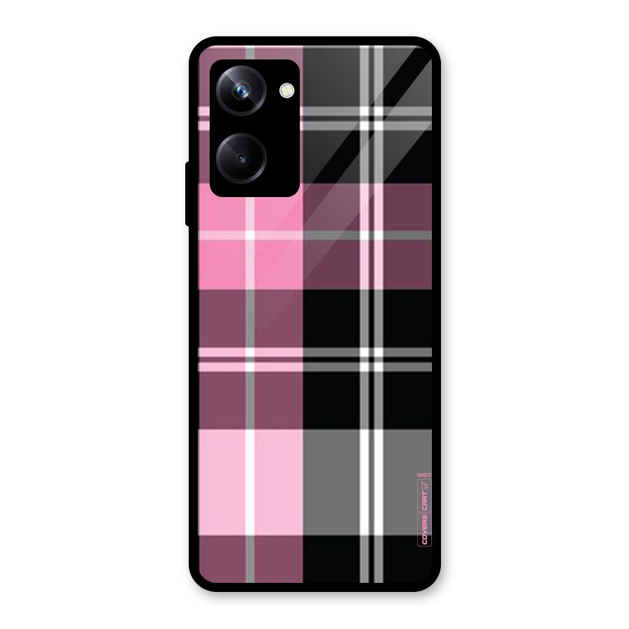 Pink Black Check Glass Back Case for Realme 10 Pro