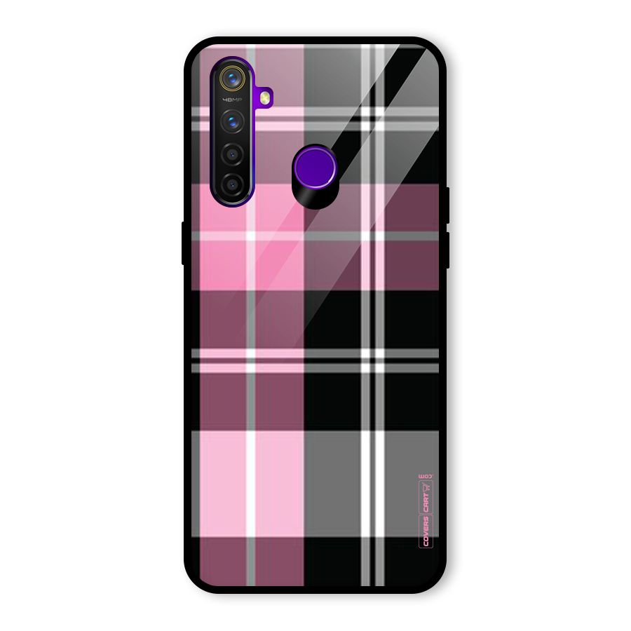 Pink Black Check Glass Back Case for Realme 5 Pro