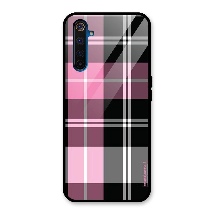 Pink Black Check Glass Back Case for Realme 6 Pro