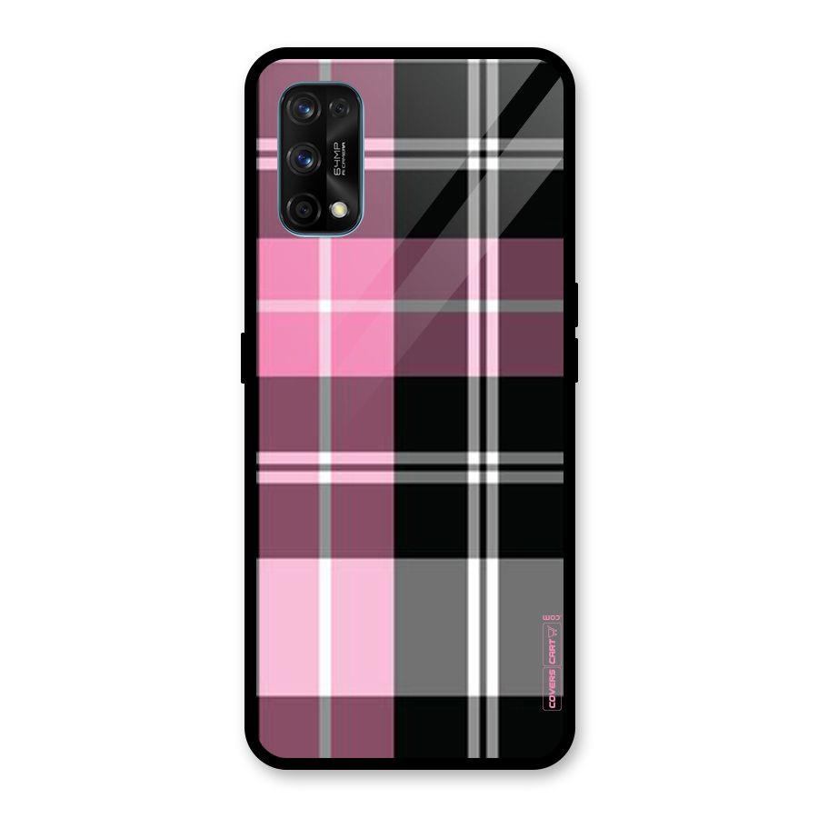 Pink Black Check Glass Back Case for Realme 7 Pro