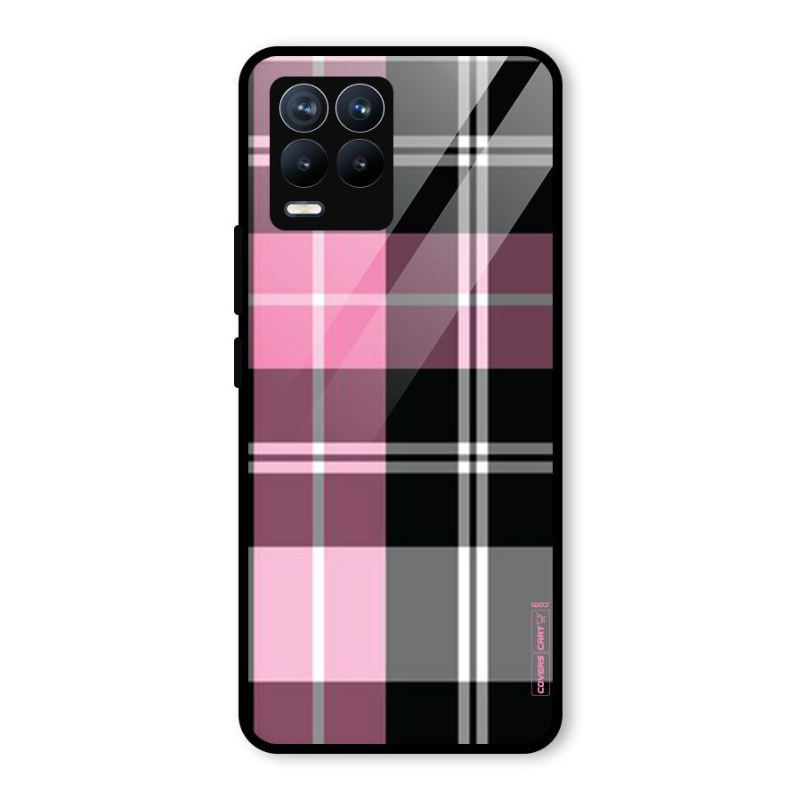 Pink Black Check Glass Back Case for Realme 8 Pro