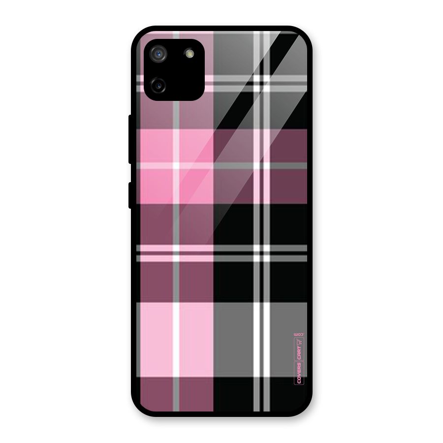 Pink Black Check Glass Back Case for Realme C11